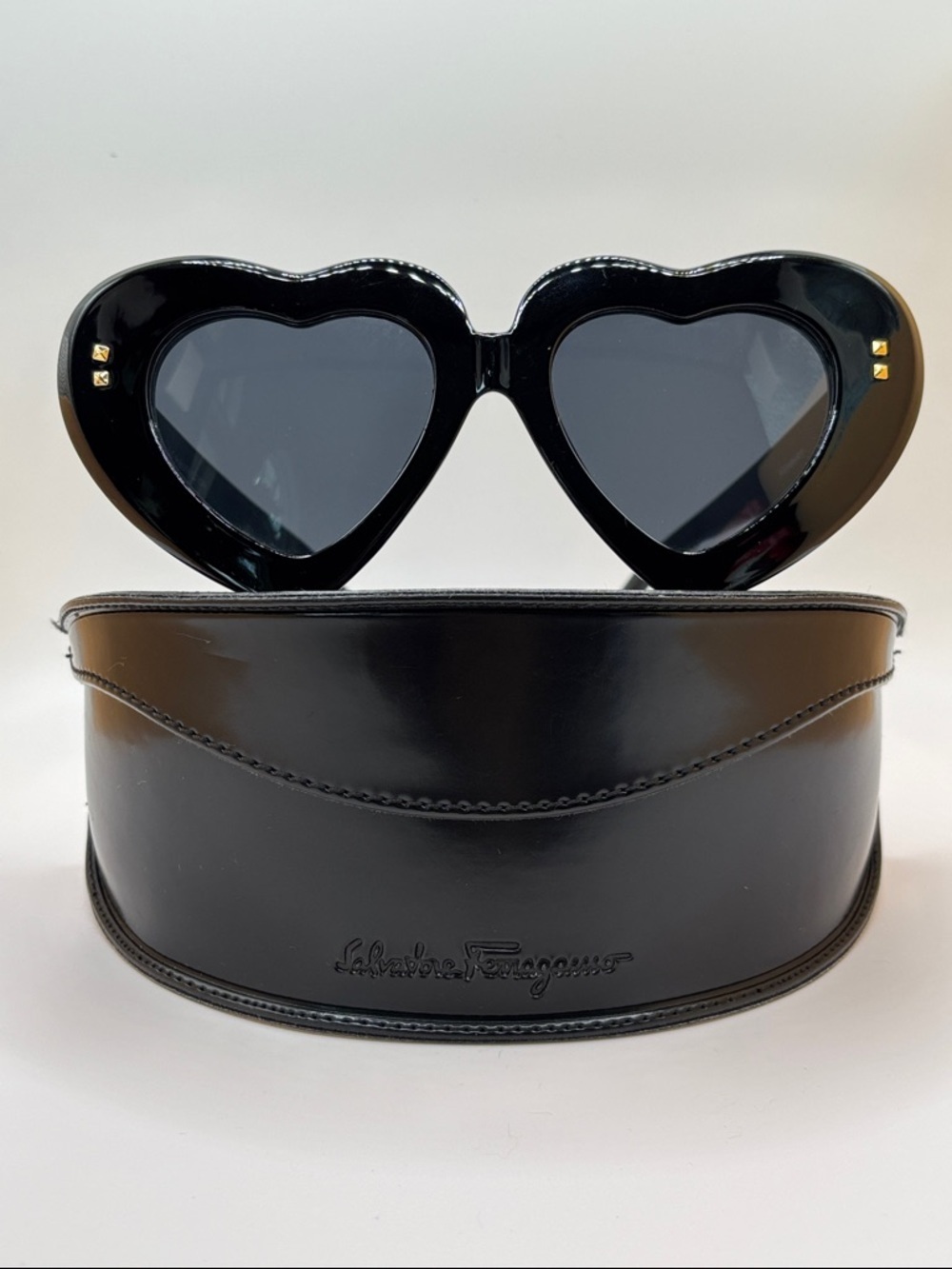 Salvatore Ferragamo Black Sunglasses Case w/ Non-Branded Heart Frame Sunglasses